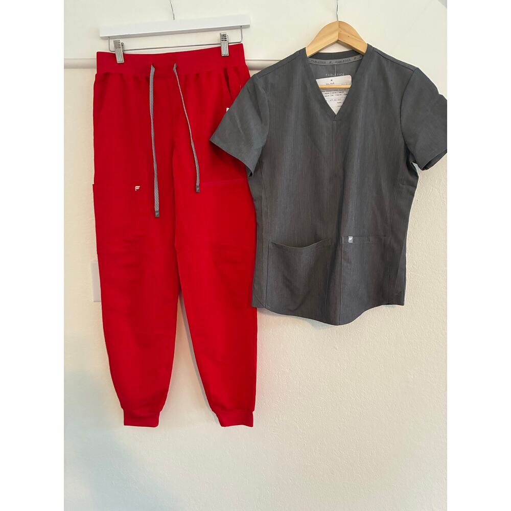 NWT Fabletics Womens XS Scrub Joggers Red &  XS Method 2 Pocket Gray Top READ